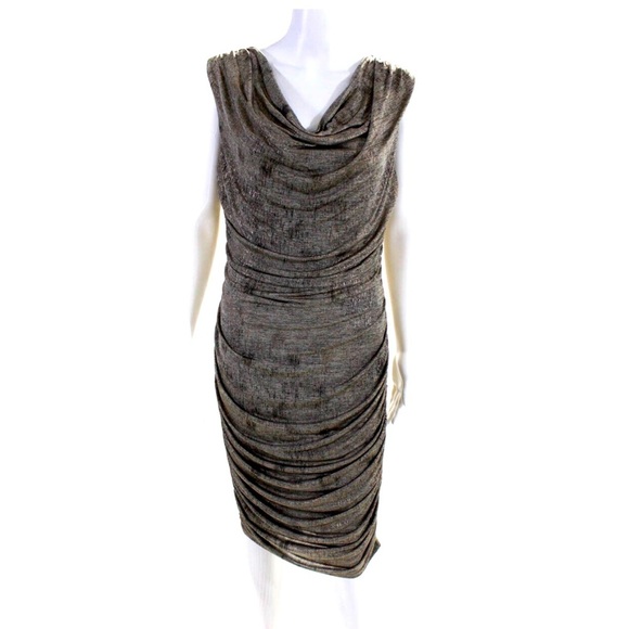 Frank Lyman Design Dresses & Skirts - Frank Lyman Size 10 Metallic Knit Draped Cowl Sheath Dress Gold